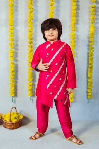 Jilmil boy's pink organza kurta with pant( set of 2)