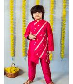 boy's pink organza kurta with pant( set of 2)