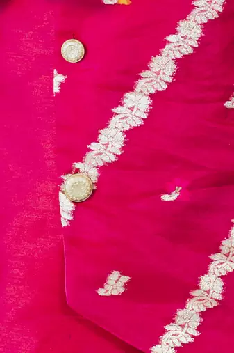 boy's pink organza kurta with pant( set of 2)