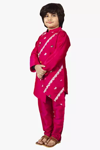 boy's pink organza kurta with pant( set of 2)