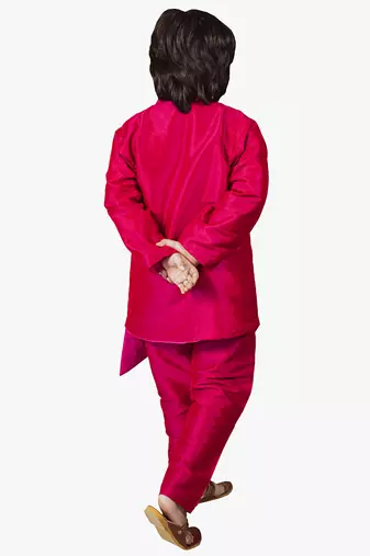 boy's pink organza kurta with pant( set of 2)