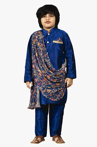 Jilmil boy blue crush cotton drape kurta with pant.