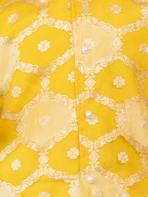 boy blue silk kurta set with yellow ethnic jacket (set of 3) 4