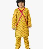 boy cotton printed kurta set with ethnic jacket (set of 3)
