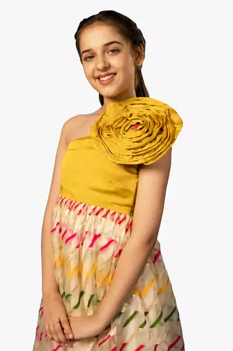 girl's yellow organza long dress