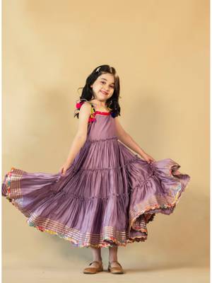 Jilmil girl's purple musleen long dress 1