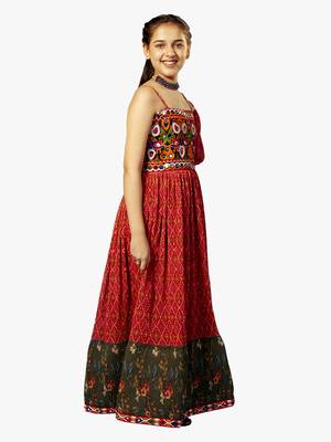 girl's one shoulder pink navratri dress 1