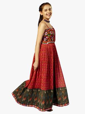 girl's one shoulder pink navratri dress 2