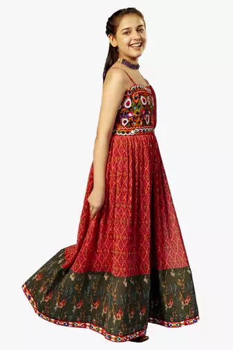girl's one shoulder pink navratri dress