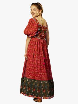 girl's one shoulder pink navratri dress 5