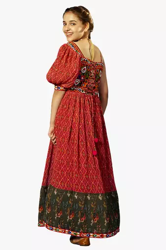 girl's one shoulder pink navratri dress