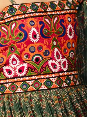 girl's one shoulder green navratri dress 2