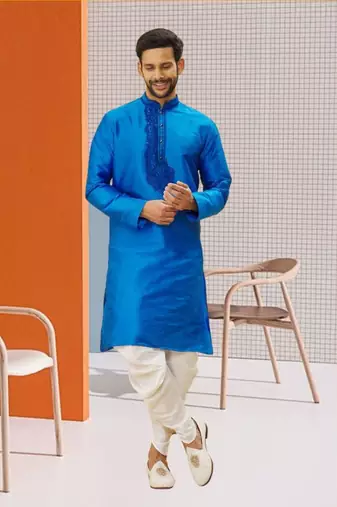 Men' silk kurta churidar set