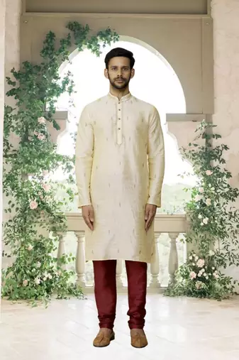Men' fawn kurta churidar set