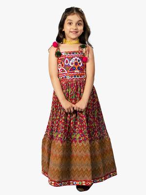girl's shoulder straps pink navratri dress 1