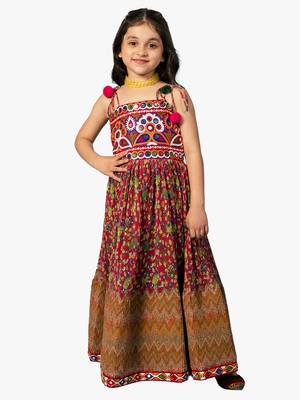 girl's shoulder straps pink navratri dress 2