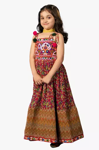 girl's shoulder straps pink navratri dress