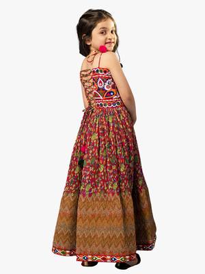 girl's shoulder straps pink navratri dress 5