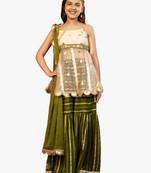 girl's green floral sharara set
