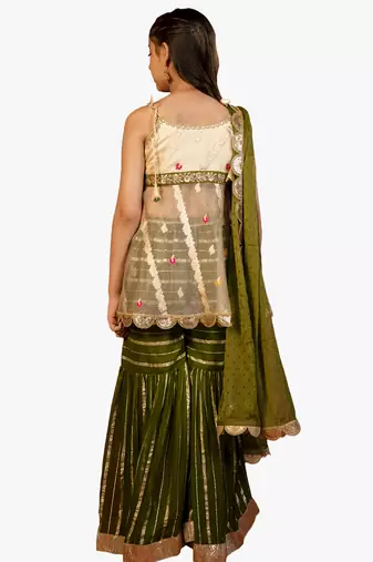 girl's green floral sharara set