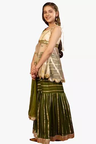 girl's green floral sharara set