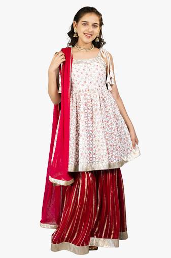 Jilmil girl's red floral sarara (set of 3)
