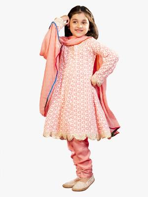 Jilmil girl's neon pink chikankari suit (set of 3) 1