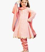 Jilmil girl's neon pink chikankari suit (set of 3)
