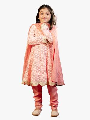 Jilmil girl's neon pink chikankari suit (set of 3) 2