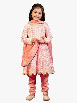 Jilmil girl's neon pink chikankari suit (set of 3) 5