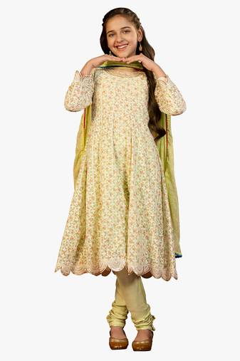 Jilmil girl's light green chikankari suit (set of 3)