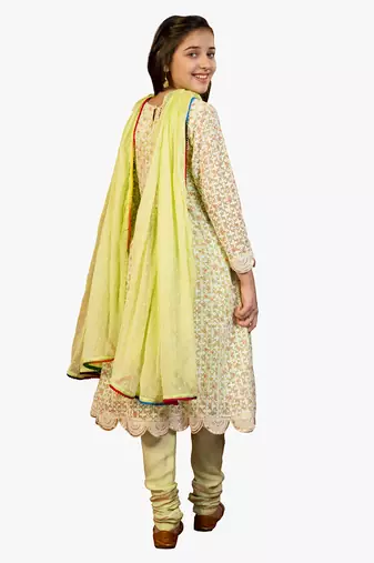 Jilmil girl's light green chikankari suit (set of 3)