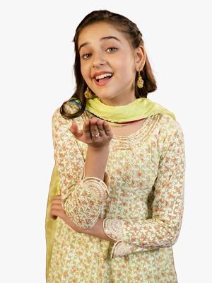 Jilmil girl's light green chikankari suit (set of 3) 5