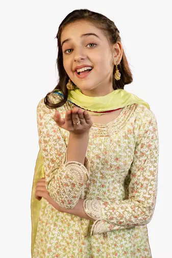 Jilmil girl's light green chikankari suit (set of 3)