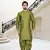 Olive green plain dupion silk full sleeve kurta and dhoti set for men