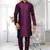Purple dupion silk plain full sleeve kurta and churidar set for men