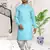Sky blue plain cotton full sleeve kurta and dhoti set for men