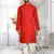 Red plain cotton full sleeve kurta and dhoti set for men