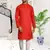 Red plain cotton full sleeve kurta and churidar set for men