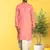Peach plain cotton full sleeve kurta and dhoti set for men