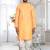 Orange plain cotton full sleeve kurta and dhoti set for men