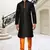 Black dupion silk plain full sleeve kurta and churidar set for men