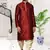 Maroon dupion silk plain full sleeve kurta and dhoti set for men