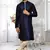 Navy blue dupion silk plain full sleeve kurta and churidar set for men
