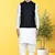 Off white dupion silk plain full sleeve kurta and dhoti set with black jacket for men