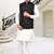 Off white dupion silk plain full sleeve kurta and dhoti set with brown jacket for men