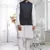 Off white dupion silk plain full sleeve kurta and dhoti set with black jacket for men