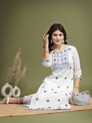 Women white color embroidery kurta palazzo set 1