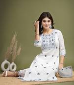 Women white color embroidery kurta palazzo set