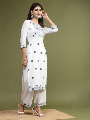 Women white color embroidery kurta palazzo set 2